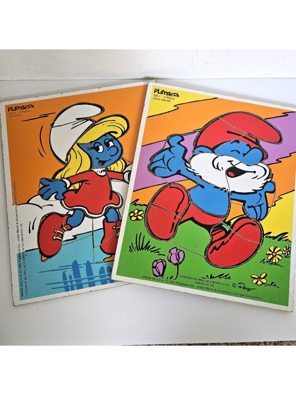 Vintage 1980s Smurfs Playskool Wooden Puzzles Papa Smurfette Lot 2